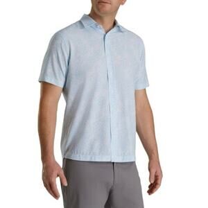 Foot Joy Mens Micro Floral Performance Woven Golf Shirt Blue/White Size XL